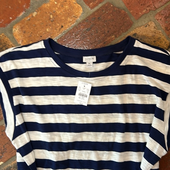 J Crew NWT $60 Navy Ivory Striped Tie Waist T-Shirt Dress in 100% Cotton szXL - Picture 9 of 15